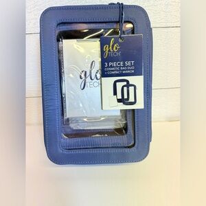 Glo Tech Blue Cosmetic Bag With Mirror 3 piece Set